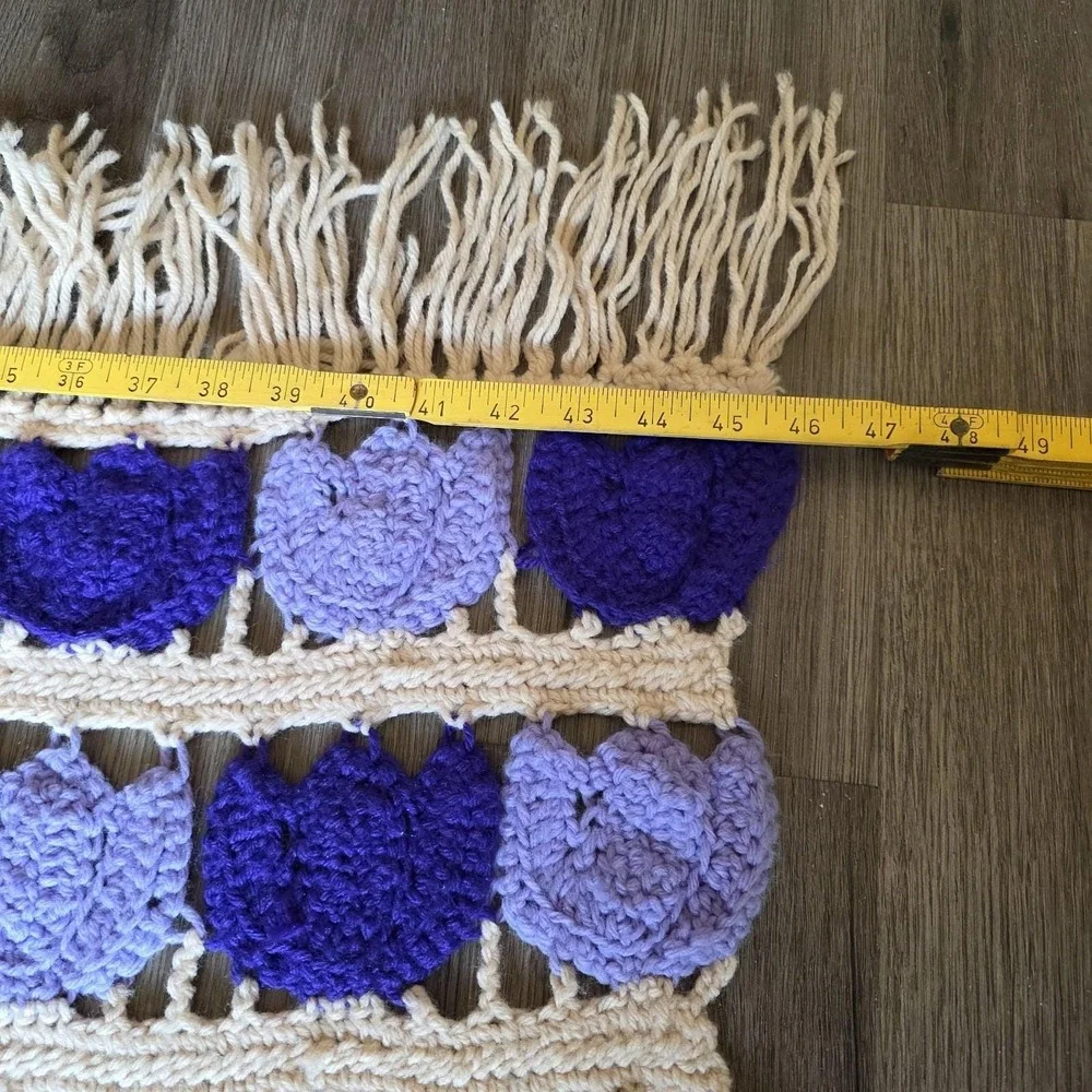 Vintage Handmade Crochet Purple & Cream Tulip Tulips Afghan Throw Blanket 85x45